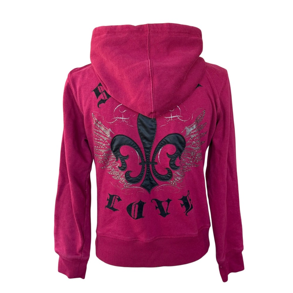 Seven7 Womens‎ Magenta Fleur De Lis Wing Graphic Full Zip Hoodie Pink Large Y2K